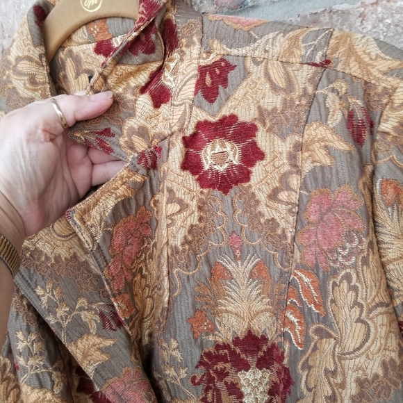 ELCC Gold Maroon Elegant Floral brocade Suit jacket LARGE Blazer - Picture 6 of 10